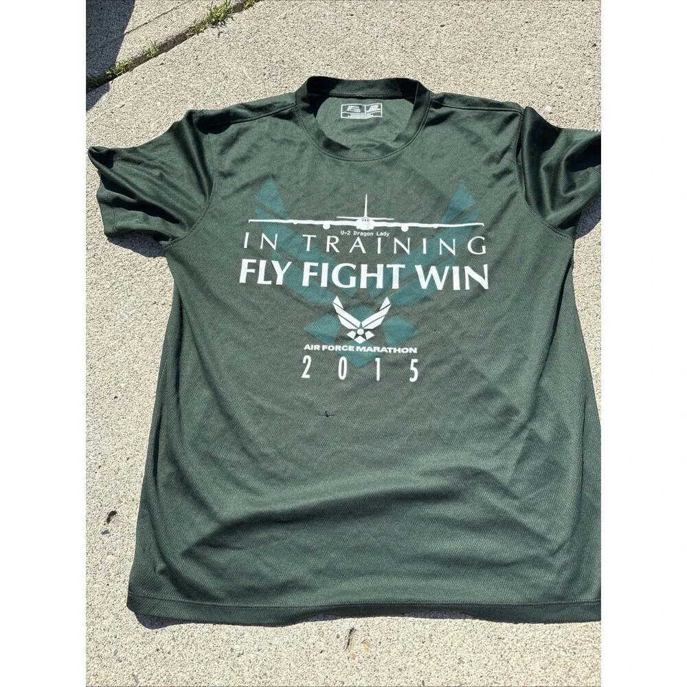 Official 2015 AIR FORCE MARATHON Shirt U-2 Dragon Lady Men Med Green Run Wicking